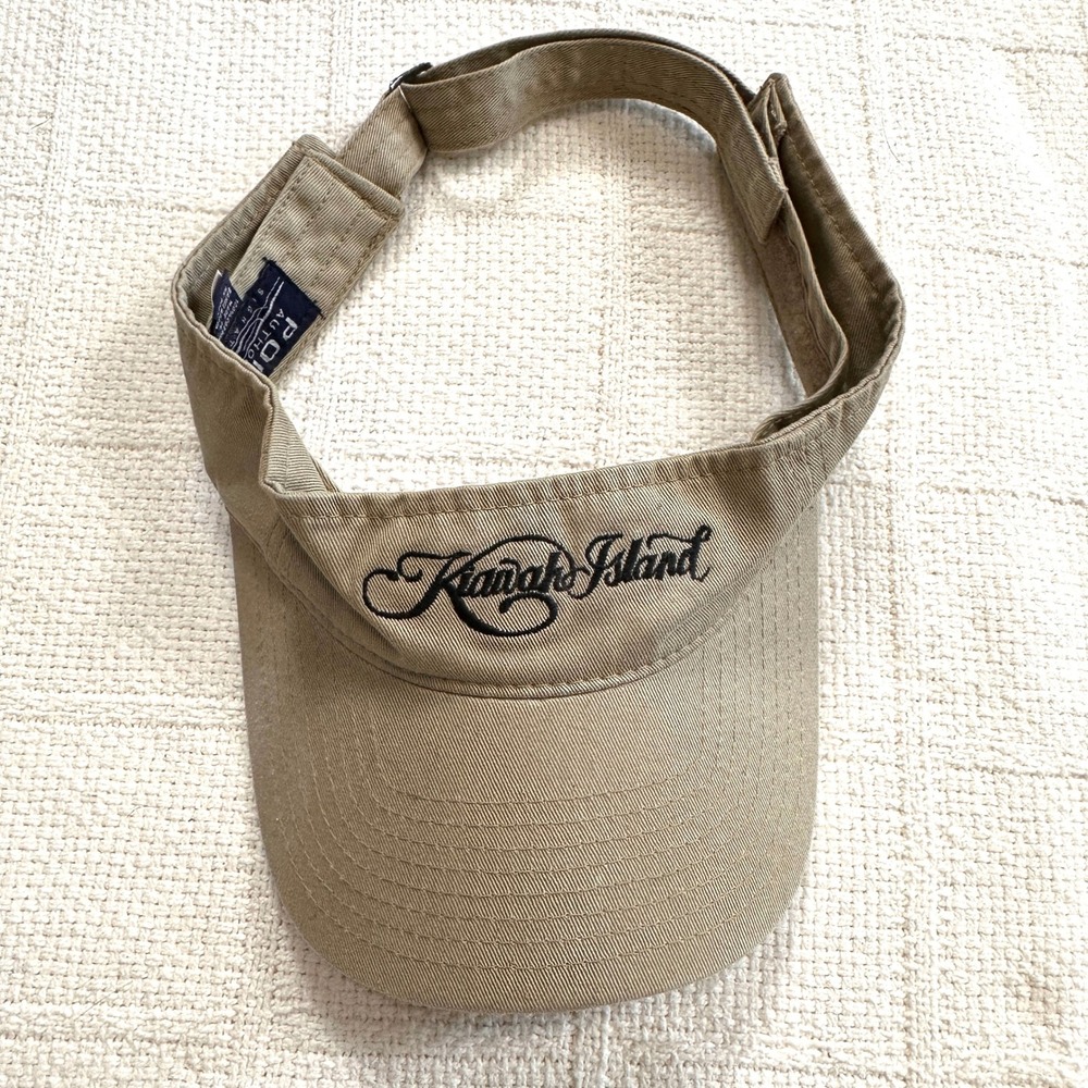 VTG Port Authority Kiawah Island Golf Visor Hat Khaki Tan Cotton Adjustable Cap
